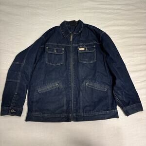 ROCAWEAR Denim Jacket Pockets Mens Size L Blue Zip Complete Embroidery Logo